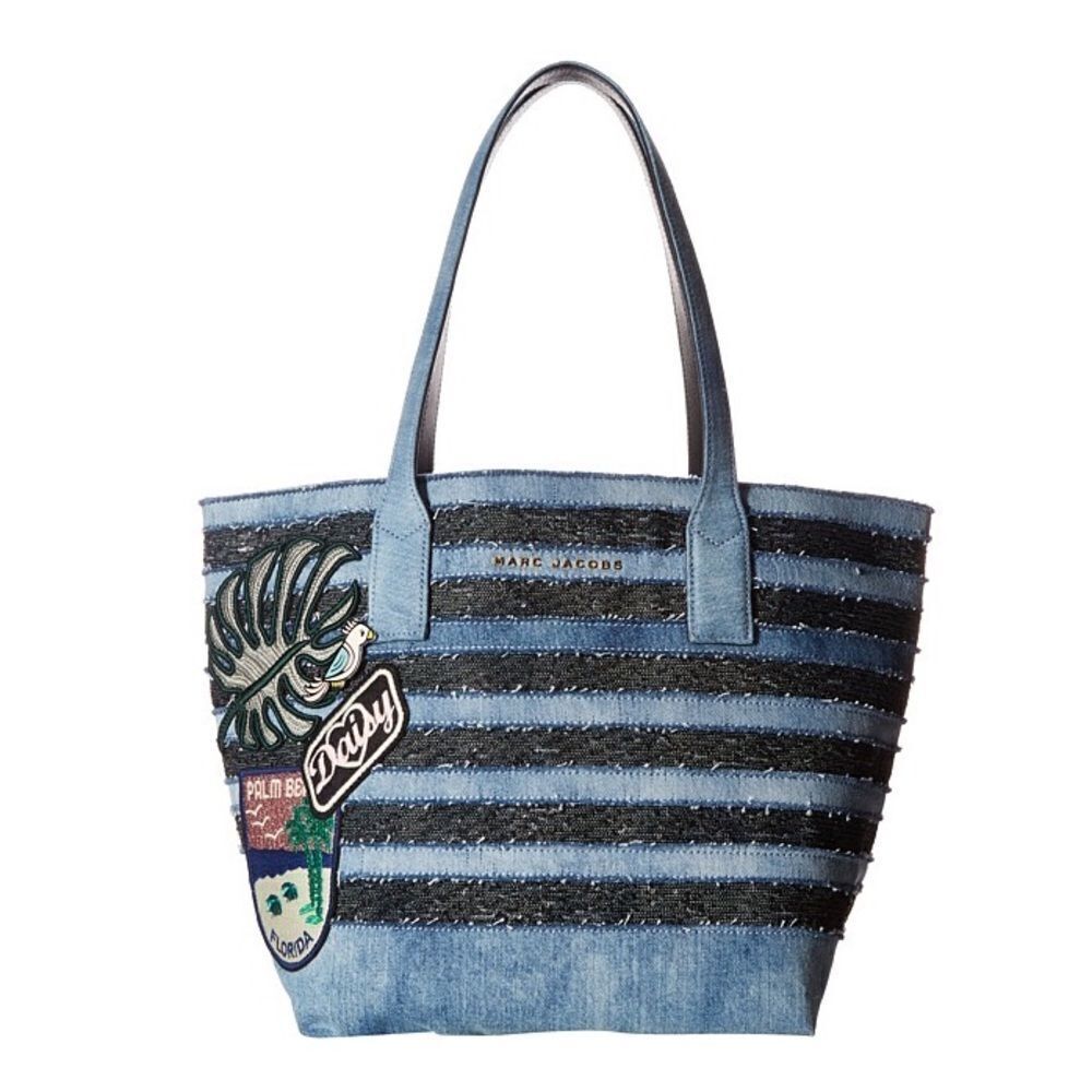 MARC JACOBS Blue Sequined Printed Tote Handbag Purse $600